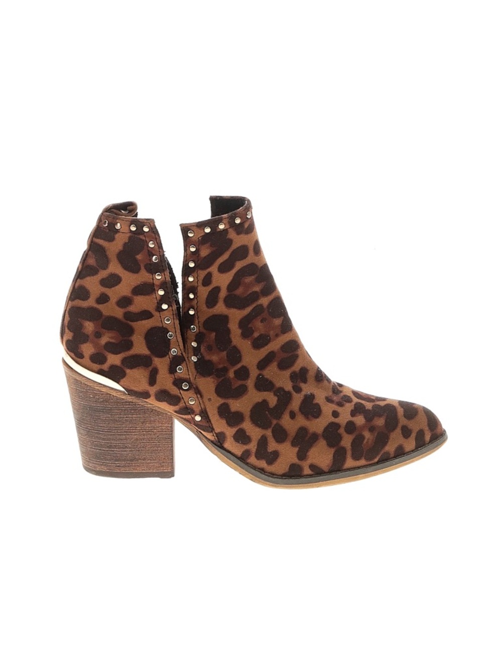 ShuShop Leopard Print Studded Ankle Booties - Brown/Black